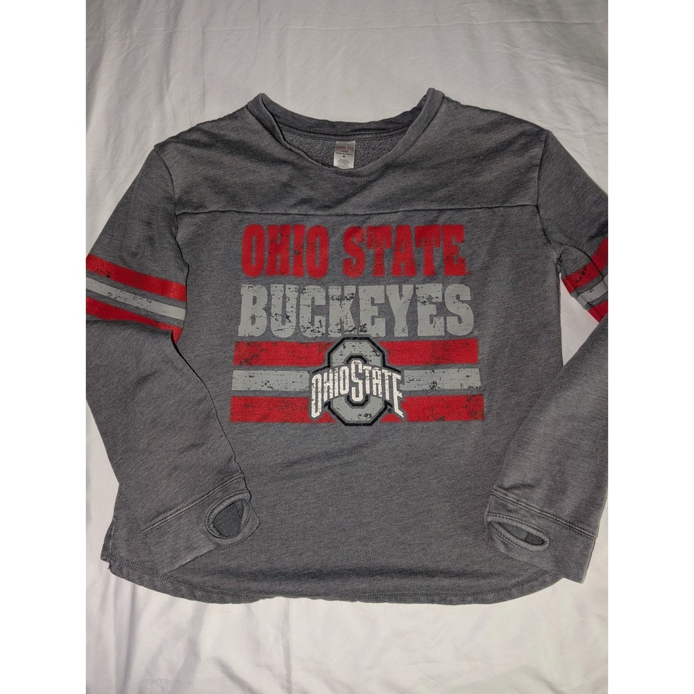 Sideline Apparel Women's Medi Gray Ohio State Buckeyes Long Sleeve‎ Crewneck